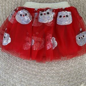 Toddler Red Tulle Skirt with Silver Sequin Santa